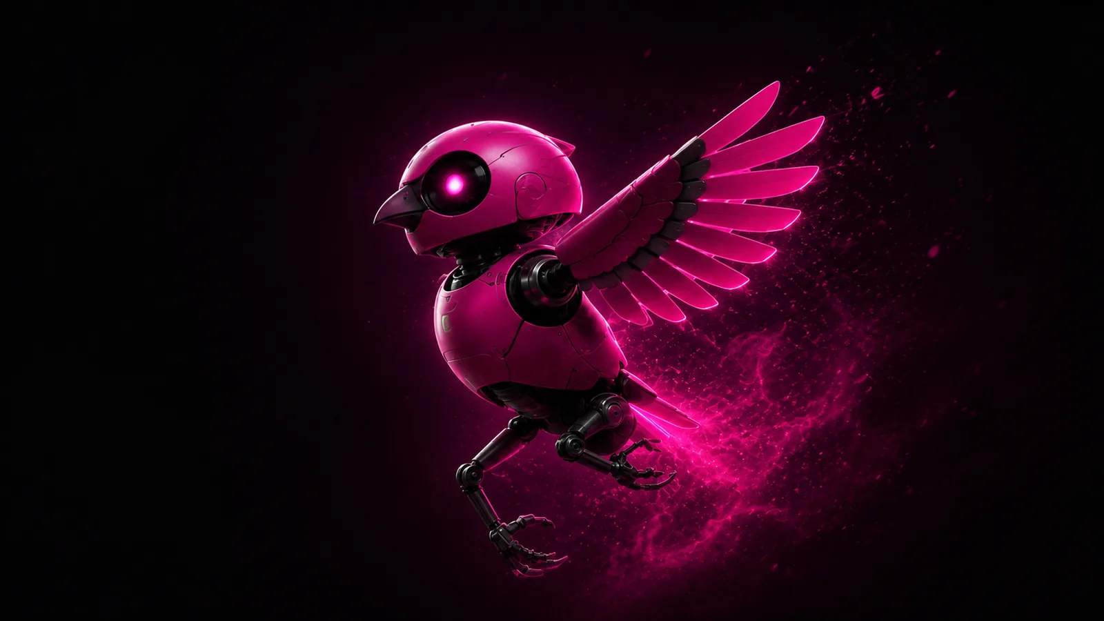 Mascota robot de HackanarIA de perfil en vuelo